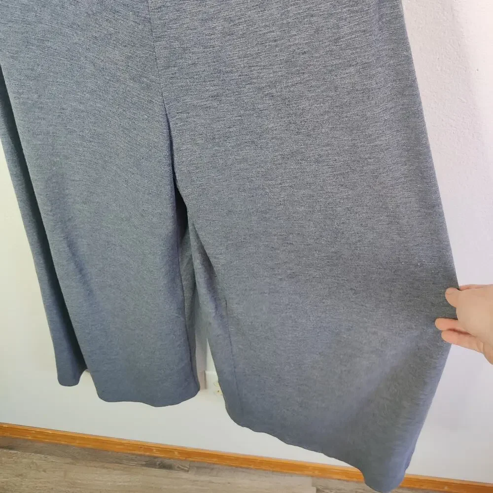 Bucket List Open Front Wide Leg Slub Knit Jumpsuit Navy Gray Medium Loungewear